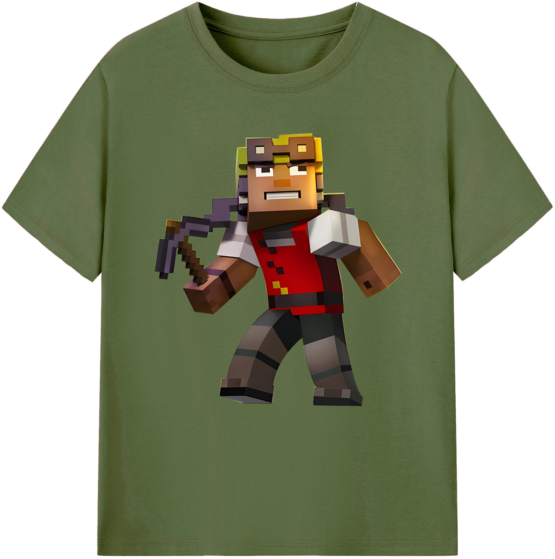 （画像用） マインクラフト ブロックの世界 Minecraft MC Block world 綿100％半袖Tシャツ（フロントプリント）